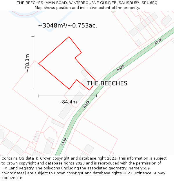 THE BEECHES, MAIN ROAD, WINTERBOURNE GUNNER, SALISBURY, SP4 6EQ: Plot and title map