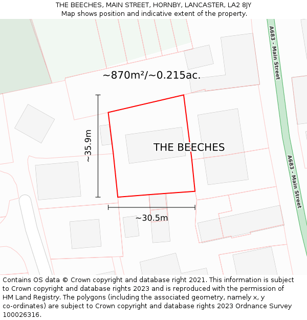 THE BEECHES, MAIN STREET, HORNBY, LANCASTER, LA2 8JY: Plot and title map