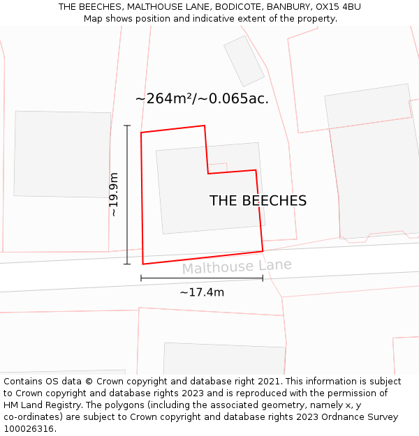 THE BEECHES, MALTHOUSE LANE, BODICOTE, BANBURY, OX15 4BU: Plot and title map