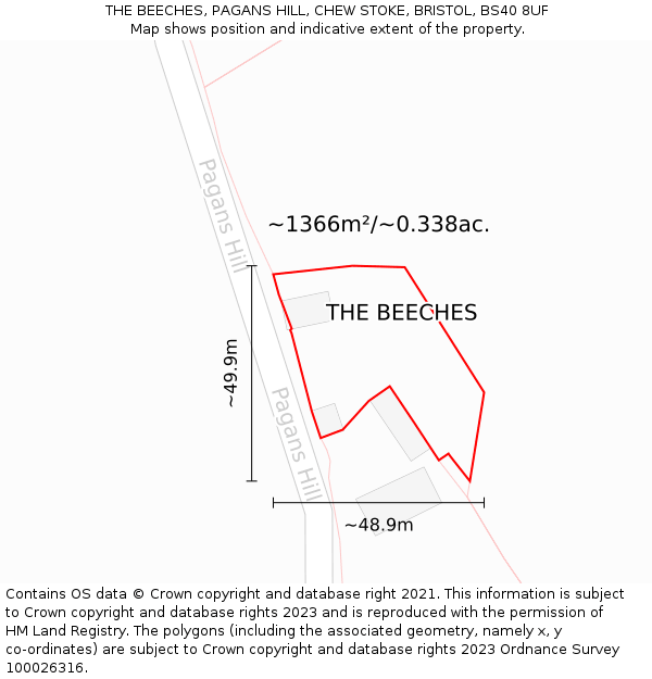 THE BEECHES, PAGANS HILL, CHEW STOKE, BRISTOL, BS40 8UF: Plot and title map