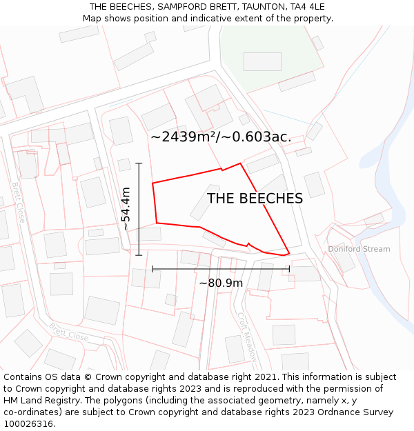 THE BEECHES, SAMPFORD BRETT, TAUNTON, TA4 4LE: Plot and title map