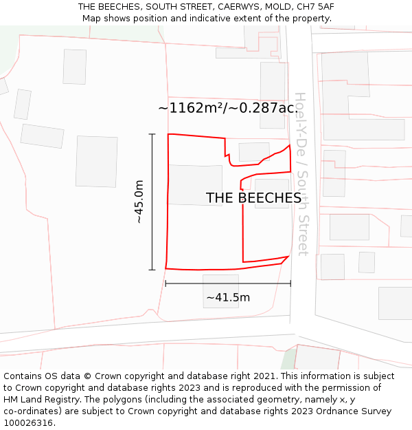 THE BEECHES, SOUTH STREET, CAERWYS, MOLD, CH7 5AF: Plot and title map