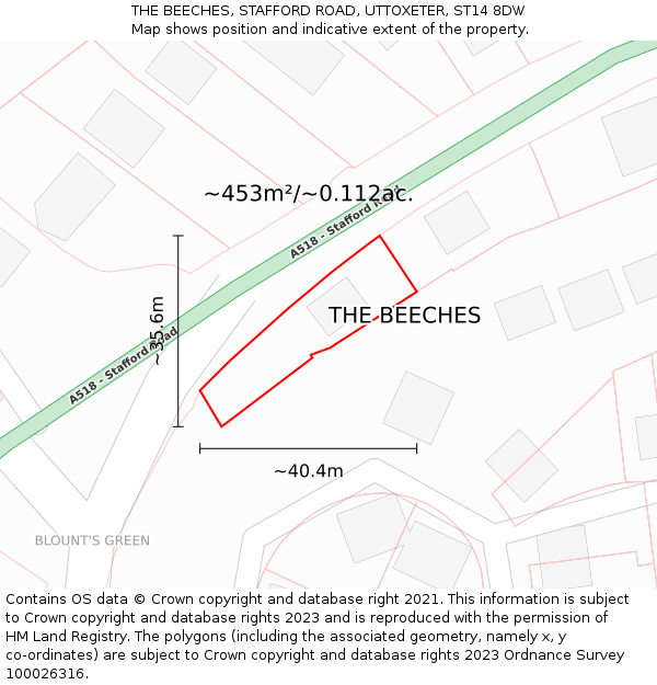 THE BEECHES, STAFFORD ROAD, UTTOXETER, ST14 8DW: Plot and title map