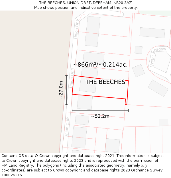 THE BEECHES, UNION DRIFT, DEREHAM, NR20 3AZ: Plot and title map