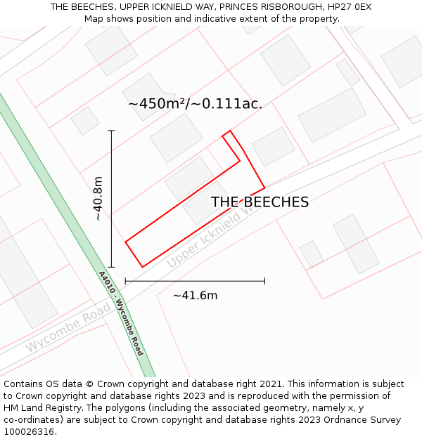 THE BEECHES, UPPER ICKNIELD WAY, PRINCES RISBOROUGH, HP27 0EX: Plot and title map