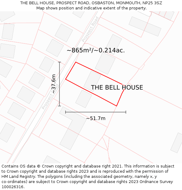 THE BELL HOUSE, PROSPECT ROAD, OSBASTON, MONMOUTH, NP25 3SZ: Plot and title map