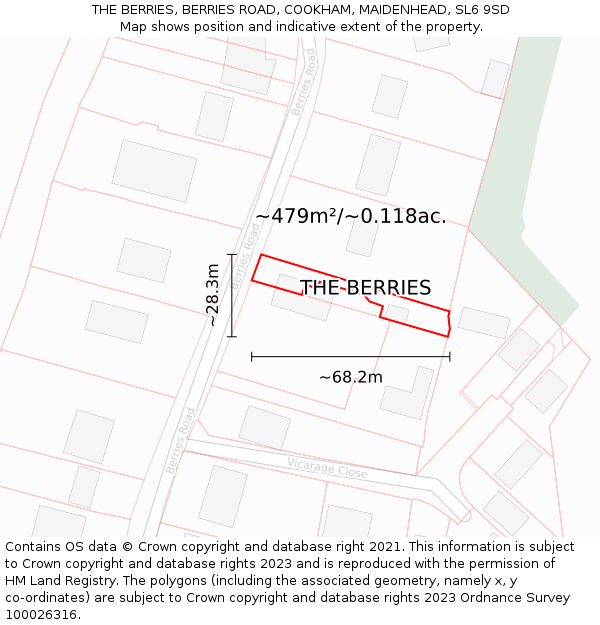 THE BERRIES, BERRIES ROAD, COOKHAM, MAIDENHEAD, SL6 9SD: Plot and title map