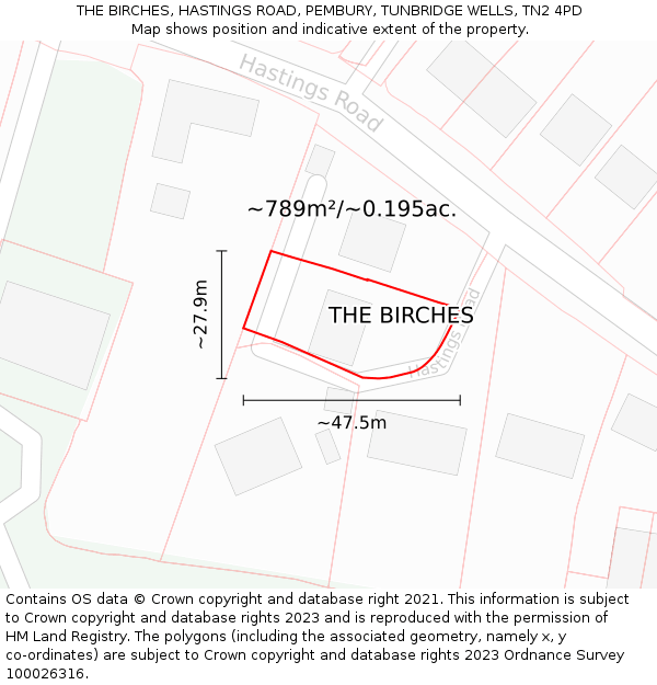 THE BIRCHES, HASTINGS ROAD, PEMBURY, TUNBRIDGE WELLS, TN2 4PD: Plot and title map