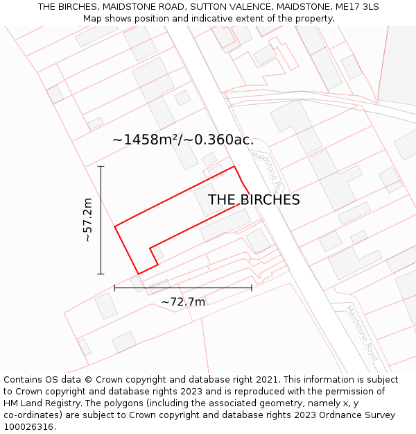 THE BIRCHES, MAIDSTONE ROAD, SUTTON VALENCE, MAIDSTONE, ME17 3LS: Plot and title map