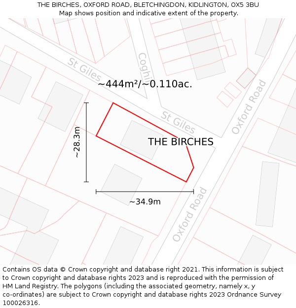 THE BIRCHES, OXFORD ROAD, BLETCHINGDON, KIDLINGTON, OX5 3BU: Plot and title map