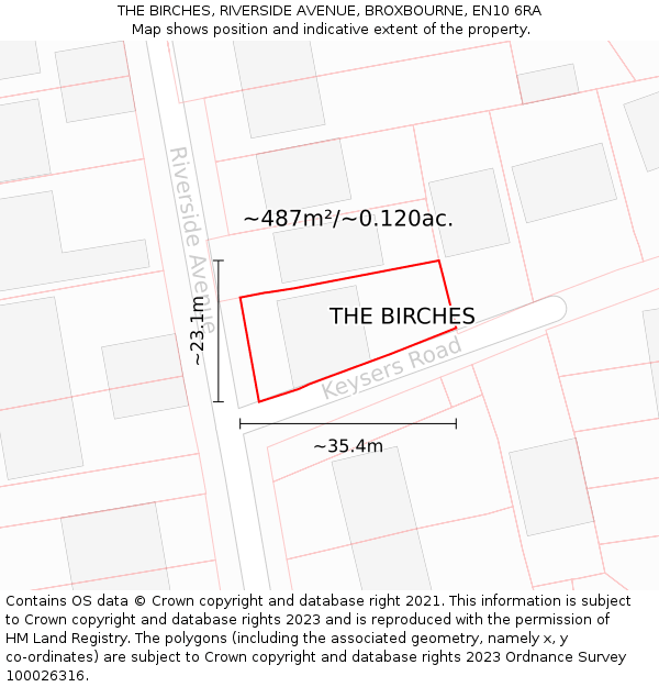 THE BIRCHES, RIVERSIDE AVENUE, BROXBOURNE, EN10 6RA: Plot and title map