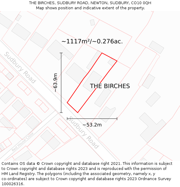 THE BIRCHES, SUDBURY ROAD, NEWTON, SUDBURY, CO10 0QH: Plot and title map