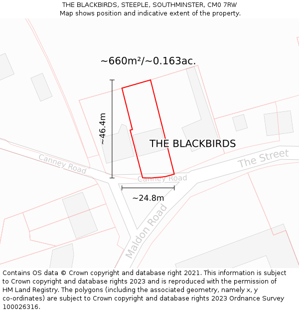 THE BLACKBIRDS, STEEPLE, SOUTHMINSTER, CM0 7RW: Plot and title map