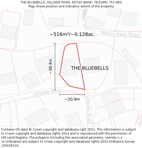 THE BLUEBELLS, HILLSIDE ROAD, KETLEY BANK, TELFORD, TF2 0BZ: Plot and title map