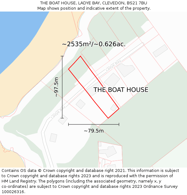 THE BOAT HOUSE, LADYE BAY, CLEVEDON, BS21 7BU: Plot and title map