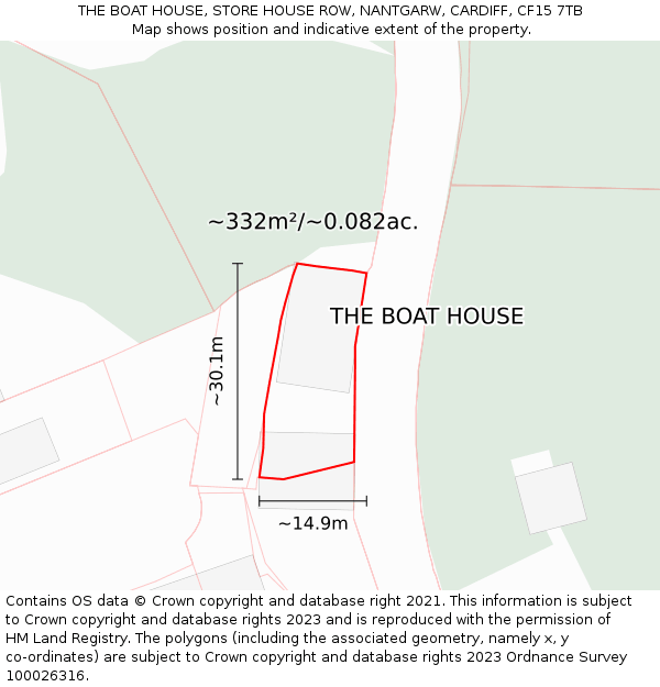 THE BOAT HOUSE, STORE HOUSE ROW, NANTGARW, CARDIFF, CF15 7TB: Plot and title map