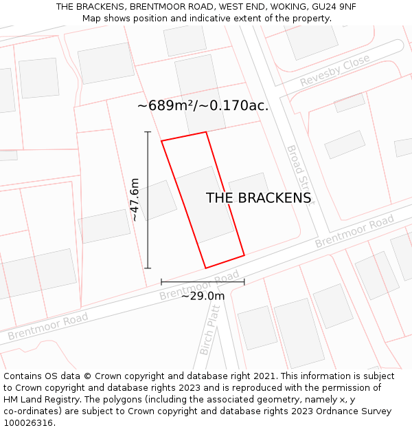 THE BRACKENS, BRENTMOOR ROAD, WEST END, WOKING, GU24 9NF: Plot and title map