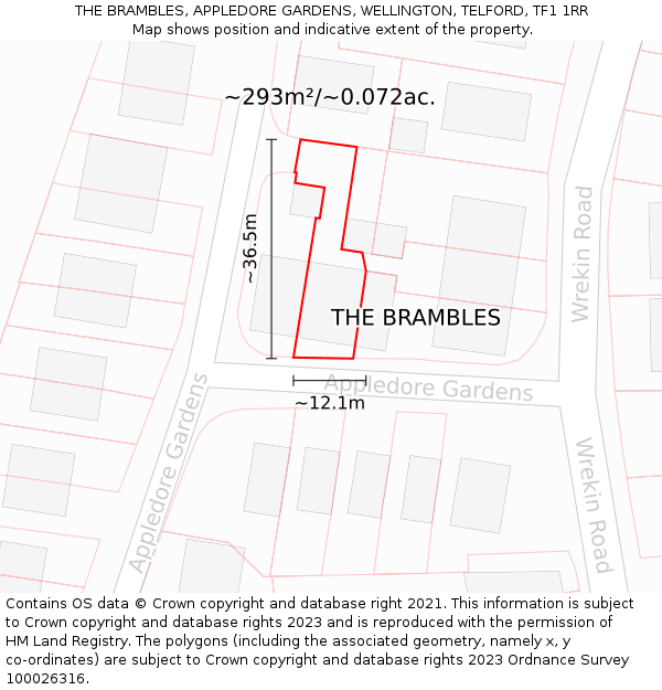 THE BRAMBLES, APPLEDORE GARDENS, WELLINGTON, TELFORD, TF1 1RR: Plot and title map