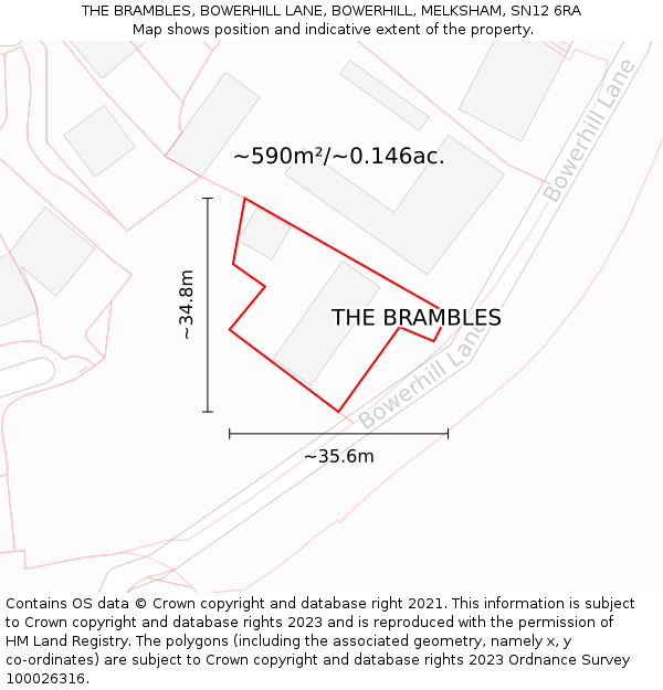 THE BRAMBLES, BOWERHILL LANE, BOWERHILL, MELKSHAM, SN12 6RA: Plot and title map