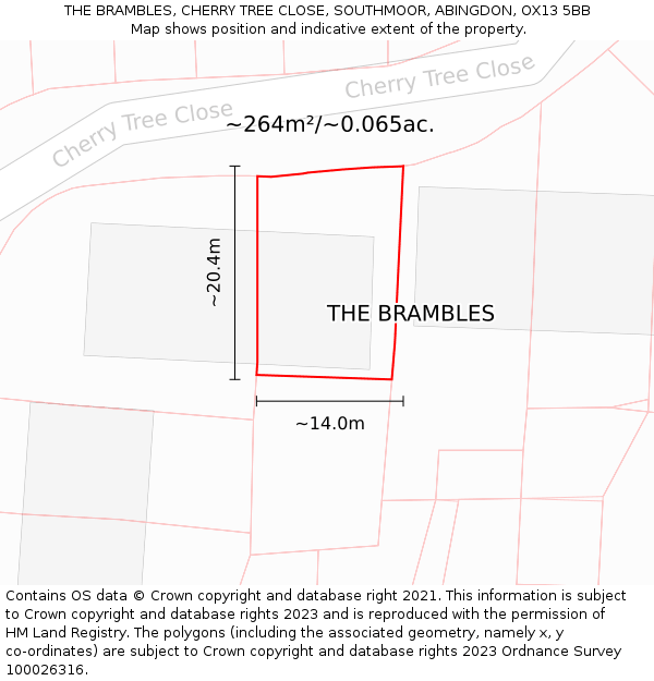 THE BRAMBLES, CHERRY TREE CLOSE, SOUTHMOOR, ABINGDON, OX13 5BB: Plot and title map