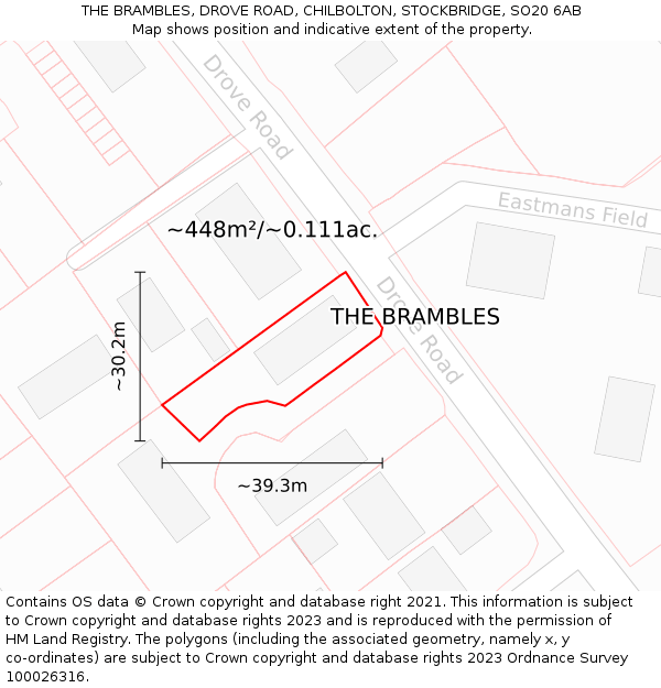 THE BRAMBLES, DROVE ROAD, CHILBOLTON, STOCKBRIDGE, SO20 6AB: Plot and title map