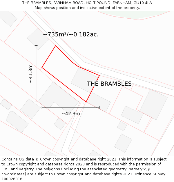 THE BRAMBLES, FARNHAM ROAD, HOLT POUND, FARNHAM, GU10 4LA: Plot and title map