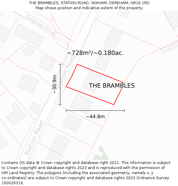 THE BRAMBLES, STATION ROAD, YAXHAM, DEREHAM, NR19 1RD: Plot and title map