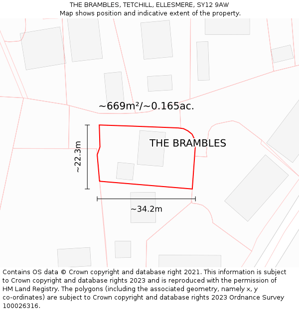 THE BRAMBLES, TETCHILL, ELLESMERE, SY12 9AW: Plot and title map