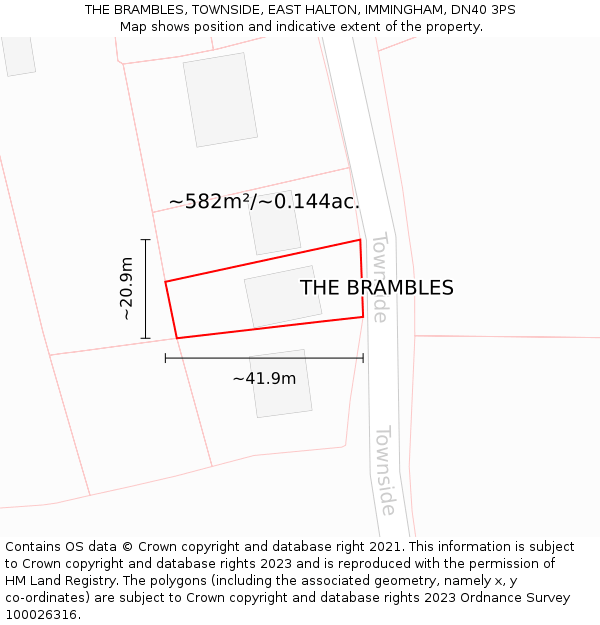 THE BRAMBLES, TOWNSIDE, EAST HALTON, IMMINGHAM, DN40 3PS: Plot and title map