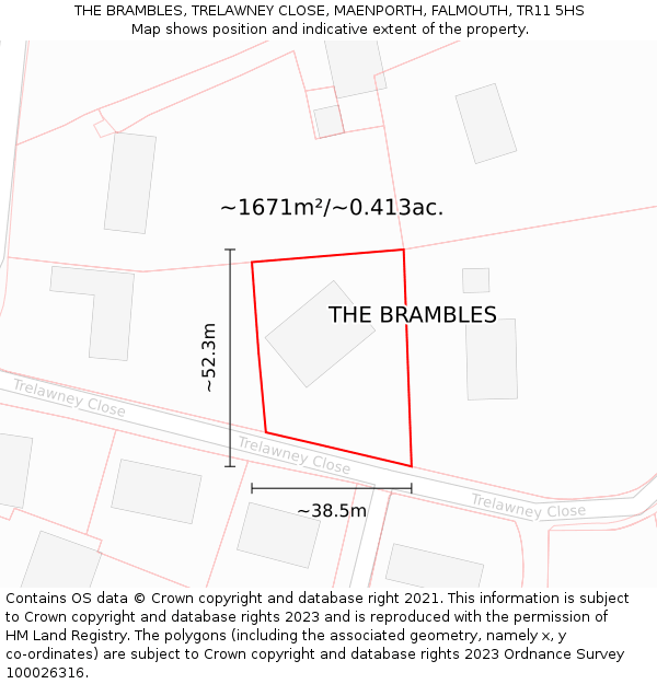 THE BRAMBLES, TRELAWNEY CLOSE, MAENPORTH, FALMOUTH, TR11 5HS: Plot and title map