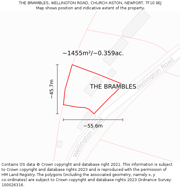 THE BRAMBLES, WELLINGTON ROAD, CHURCH ASTON, NEWPORT, TF10 9EJ: Plot and title map