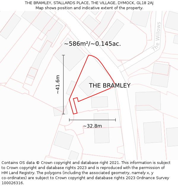 THE BRAMLEY, STALLARDS PLACE, THE VILLAGE, DYMOCK, GL18 2AJ: Plot and title map