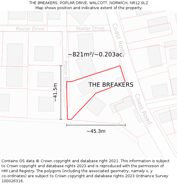 THE BREAKERS, POPLAR DRIVE, WALCOTT, NORWICH, NR12 0LZ: Plot and title map