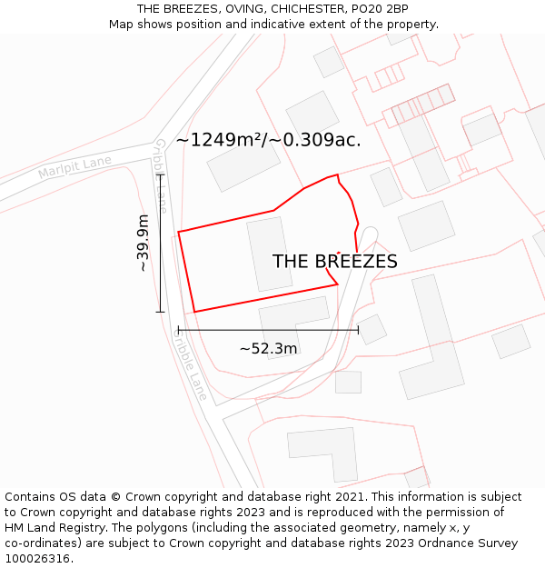 THE BREEZES, OVING, CHICHESTER, PO20 2BP: Plot and title map