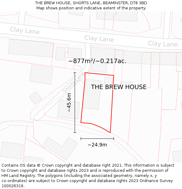 THE BREW HOUSE, SHORTS LANE, BEAMINSTER, DT8 3BD: Plot and title map