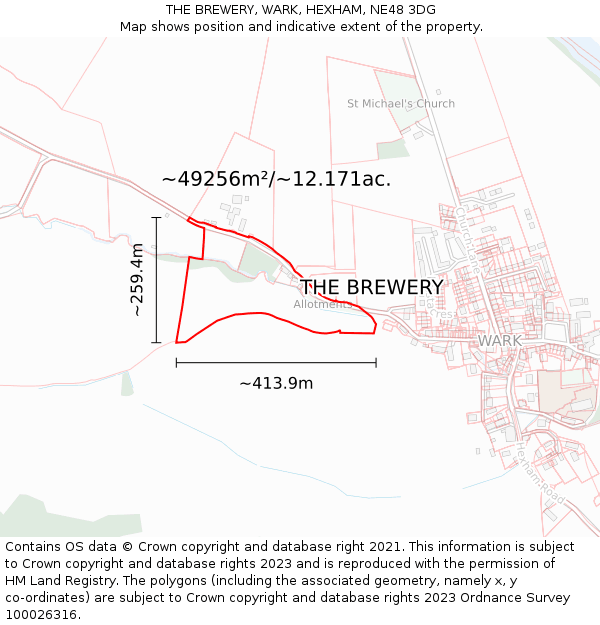 THE BREWERY, WARK, HEXHAM, NE48 3DG: Plot and title map