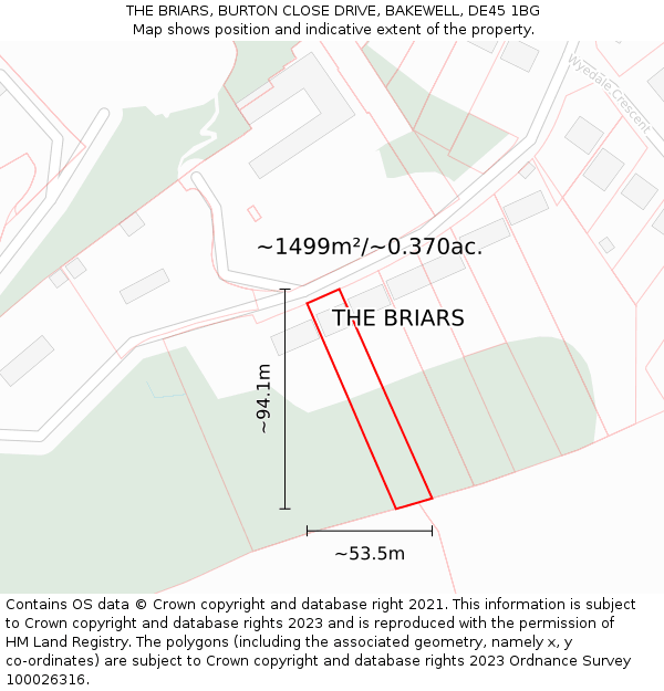 THE BRIARS, BURTON CLOSE DRIVE, BAKEWELL, DE45 1BG: Plot and title map