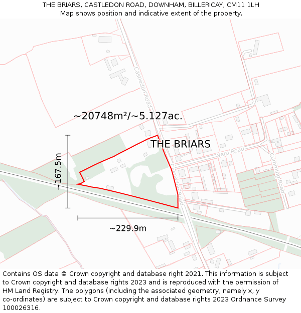 THE BRIARS, CASTLEDON ROAD, DOWNHAM, BILLERICAY, CM11 1LH: Plot and title map