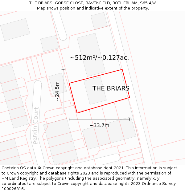 THE BRIARS, GORSE CLOSE, RAVENFIELD, ROTHERHAM, S65 4JW: Plot and title map