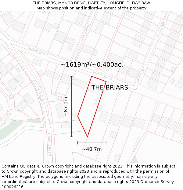 THE BRIARS, MANOR DRIVE, HARTLEY, LONGFIELD, DA3 8AW: Plot and title map