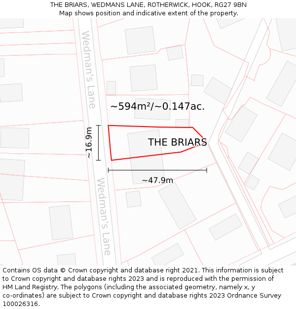 THE BRIARS, WEDMANS LANE, ROTHERWICK, HOOK, RG27 9BN: Plot and title map