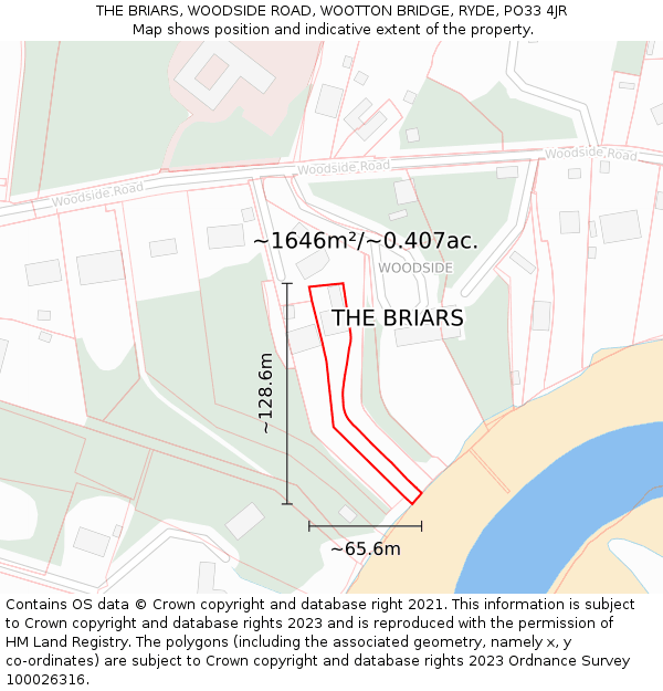 THE BRIARS, WOODSIDE ROAD, WOOTTON BRIDGE, RYDE, PO33 4JR: Plot and title map