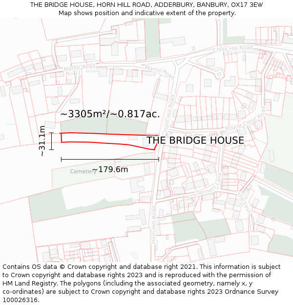 THE BRIDGE HOUSE, HORN HILL ROAD, ADDERBURY, BANBURY, OX17 3EW: Plot and title map