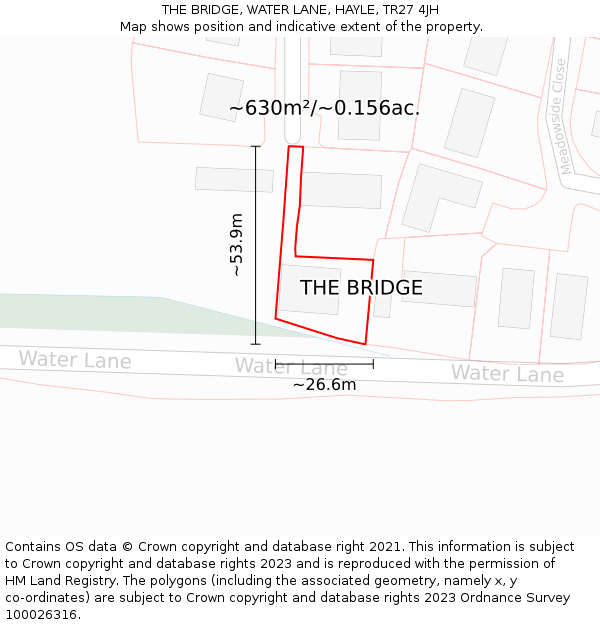 THE BRIDGE, WATER LANE, HAYLE, TR27 4JH: Plot and title map