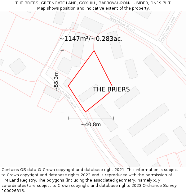 THE BRIERS, GREENGATE LANE, GOXHILL, BARROW-UPON-HUMBER, DN19 7HT: Plot and title map