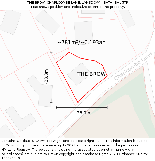 THE BROW, CHARLCOMBE LANE, LANSDOWN, BATH, BA1 5TP: Plot and title map