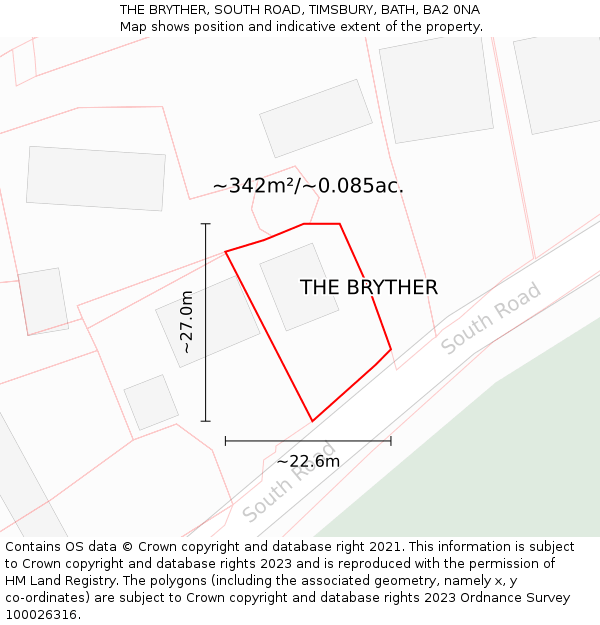 THE BRYTHER, SOUTH ROAD, TIMSBURY, BATH, BA2 0NA: Plot and title map