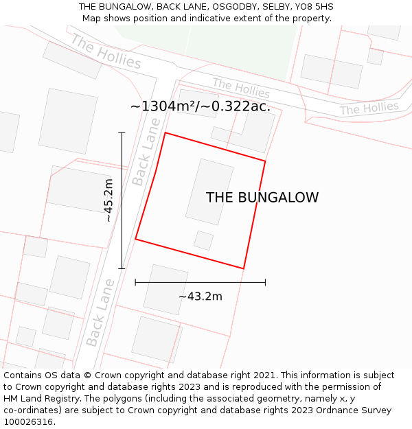 THE BUNGALOW, BACK LANE, OSGODBY, SELBY, YO8 5HS: Plot and title map