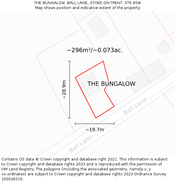 THE BUNGALOW, BALL LANE, STOKE-ON-TRENT, ST6 8SW: Plot and title map