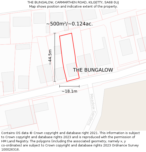 THE BUNGALOW, CARMARTHEN ROAD, KILGETTY, SA68 0UJ: Plot and title map